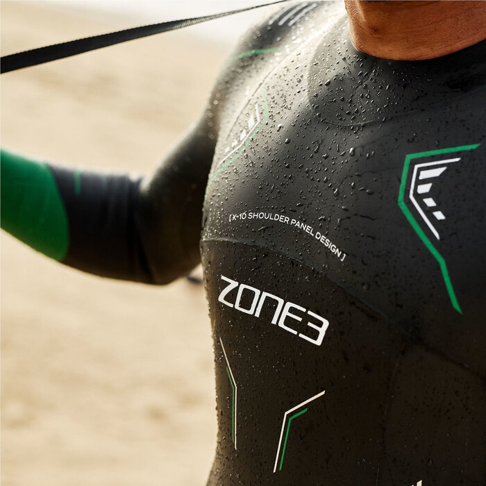 2024 Zone3 Mens Terraprene Vision Back Zip Swim Wetsuit WS24MVIS101 - Black / Forest Green